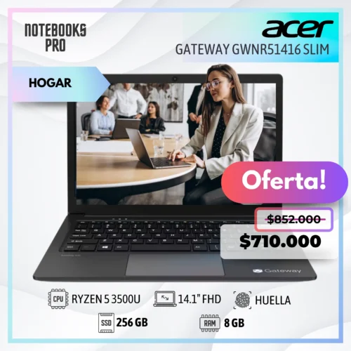 GATEWAY GWNR51416 ULTRA SLIM - RYZEN 5 3500U - SSD 256 GB - 8 GB RAM - 14.1" FHD