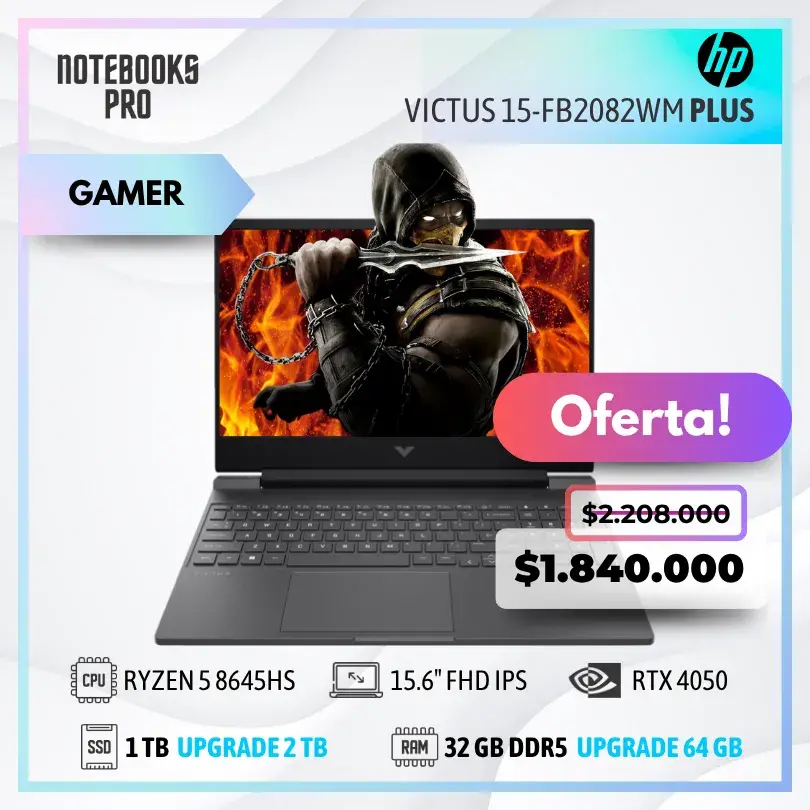 HP VICTUS 15-FB2082WM PLUS - RYZEN 5 8645HS - 32 GB RAM DDR5 - SSD 1 TB - 15.6" FHD IPS - RTX 4050