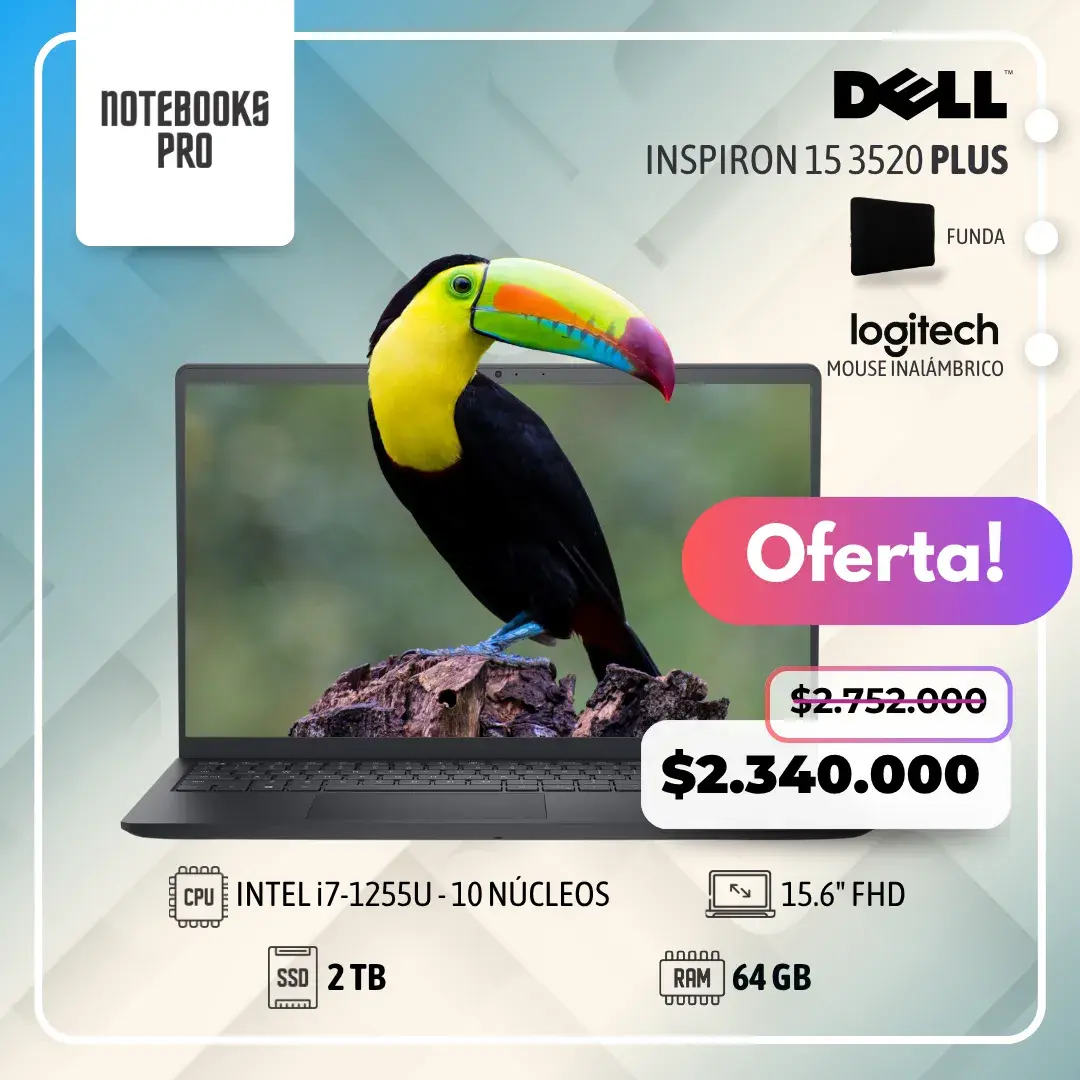 DELL INSPIRON 15 3520 PLUS - i7-1255U - 2 TB SSD - 64 GB RAM - 15.6" FHD