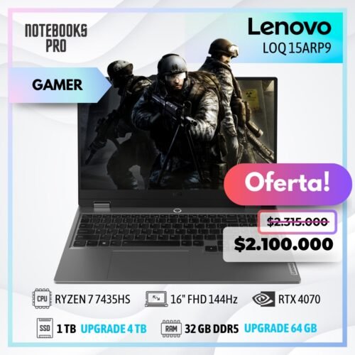 LENOVO LOQ 15ARP9 - RYZEN 7 7435HS - SSD 1 TB - 32 GB RAM DDR5 - RTX 4070 - 15.6" FHD 144Hz
