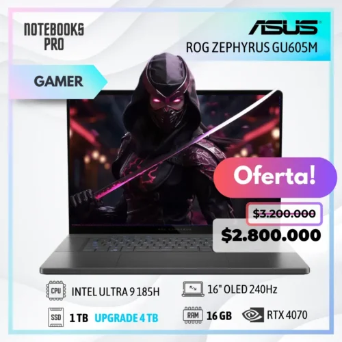ASUS ROG ZEPHYRUS GU605M - ULTRA 9 185H - SSD 1TB - 16 GB RAM DDR5 - 16" OLED 240Hz - RTX 4070