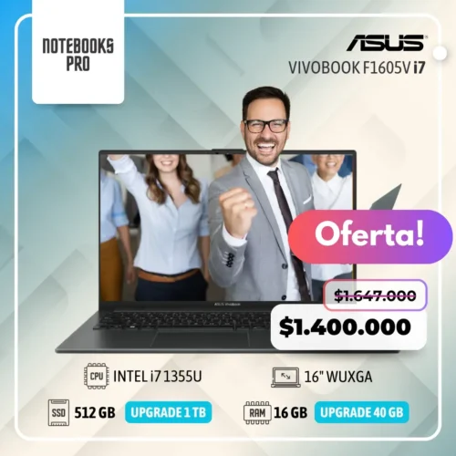 ASUS VIVOBOOK F1605V - i7 1355u - SSD 512 GB - 16 GB RAM - 16" FHD - 10 Núcleos