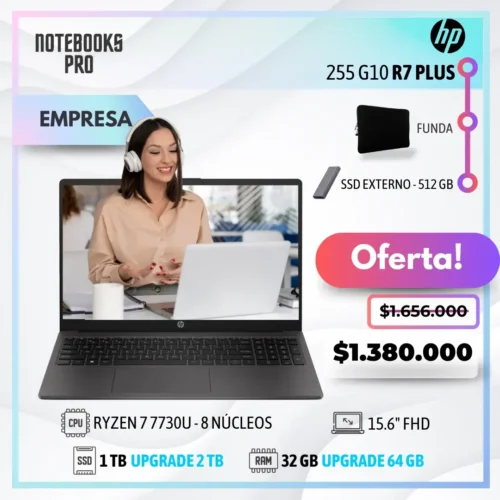 HP 255 G10 R7 PLUS - RYZEN 7 7730U - SSD 1 TB - 32 GB RAM - 15.6" FHD