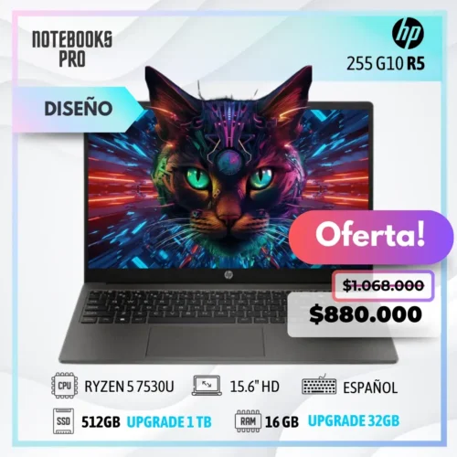 HP 255 G10 R5 - RYZEN 5 7530U - SSD 512 GB - 16 GB RAM - 15.6" HD