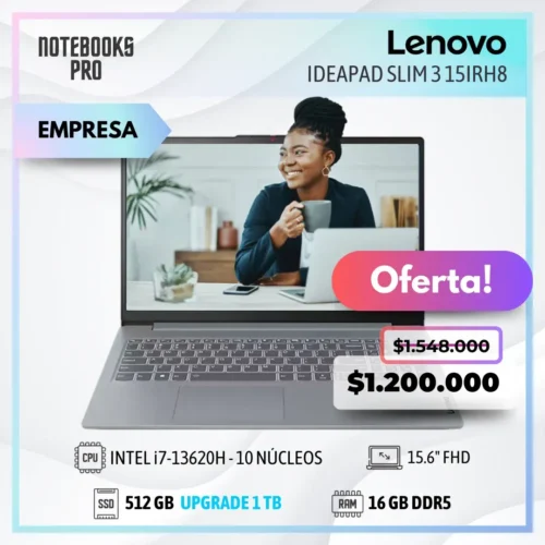 LENOVO IDEAPAD SLIM 3 15IRH8 - i7-13620H - SSD 512 GB - 16 GB RAM DDR5 - 15.6" FHD