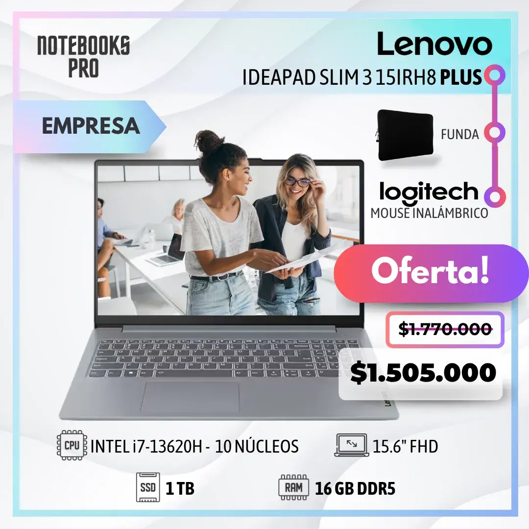 LENOVO IDEAPAD SLIM 3 15IRH8 PLUS - i7-13620H - SSD 1 TB - 16 GB RAM DDR5 - 15.6" FHD