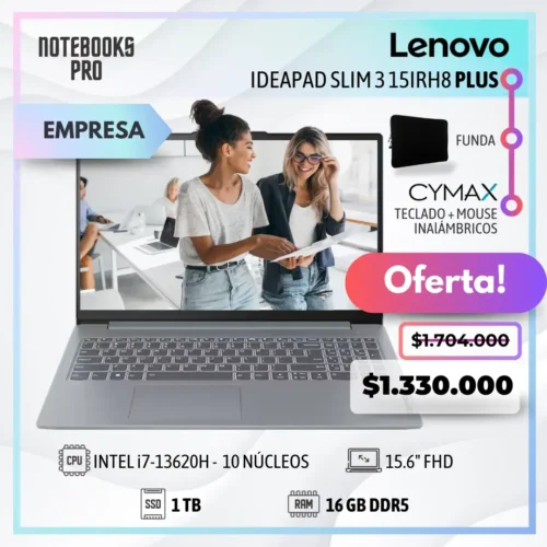 LENOVO IDEAPAD SLIM 3 15IRH8 PLUS - i7-13620H - SSD 1 TB - 16 GB RAM DDR5 - 15.6" FHD