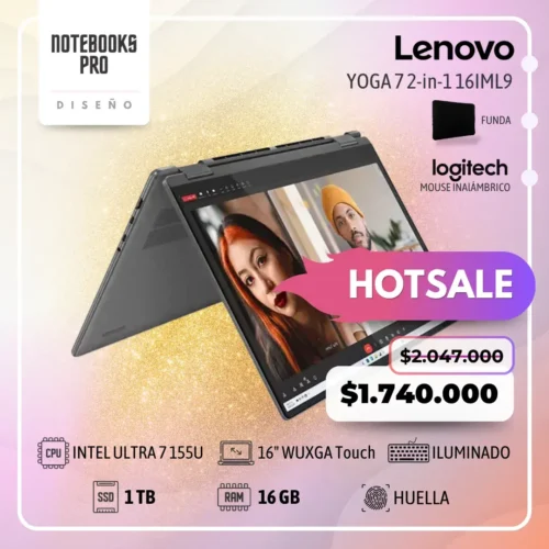 LENOVO YOGA 7 2-in-1 16IML9 - Intel Core Ultra 7 155U - SSD 1 TB - 16 GB DDR5 - 16" WUXGA IPS Touch °360 - Teclado Retroiluminado - Lector de Huella