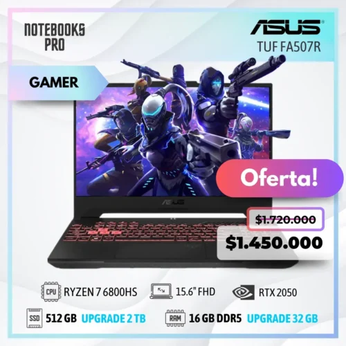 ASUS TUF FA507R - RYZEN 7 6800HS - SSD 512 GB - 16 GB RAM DDR5 - 15.6" FHD 144Hz - RTX 2050