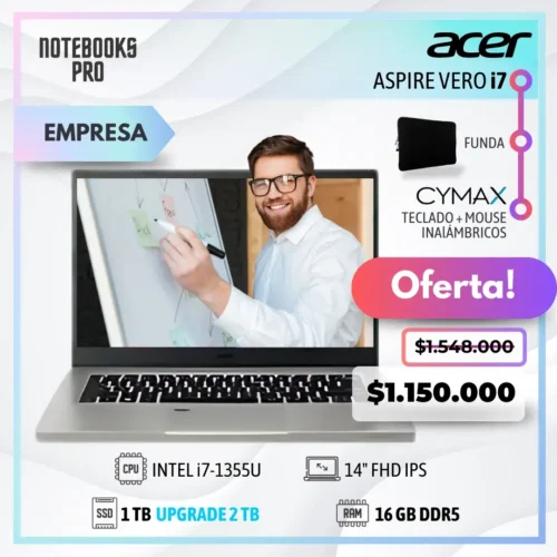 ACER ASPIRE VERO - i7-1355U - SSD 1TB - 16 GB RAM DDR5 - 14" FHD IPS - Intel Iris Xe Graphics