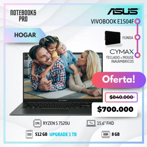 ASUS VIVOBOOK E1504F - RYZEN 5 7520U - SSD 512 GB - 8 GB RAM DDR5 - 15.6" FHD