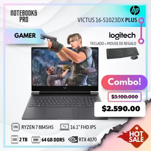 HP VICTUS 16-S1023DX PLUS - RYZEN 7 8845HS - SSD 2 TB - 64 GB RAM DDR5 - 16.1" FHD IPS - RTX 4070 + COMBO HOTSALE