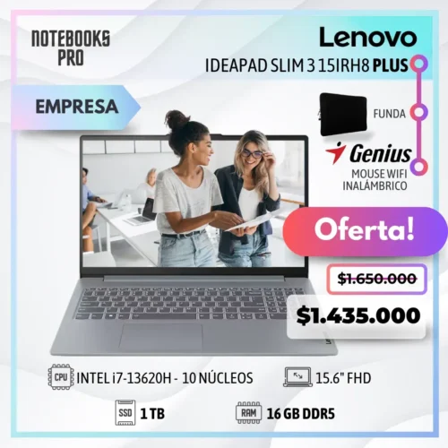 LENOVO IDEAPAD SLIM 3 15IRH8 PLUS - i7-13620H - SSD 1 TB - 16 GB RAM DDR5 - 15.6" FHD