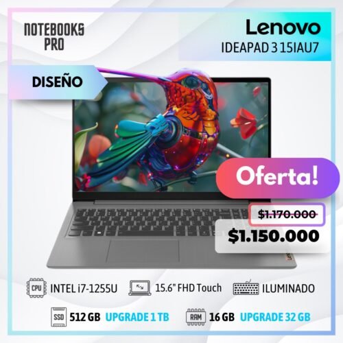 LENOVO IDEAPAD 3 15IAU7 - i7-1255U - SSD 512 GB - 16 GB RAM - 15.6" FHD Touch