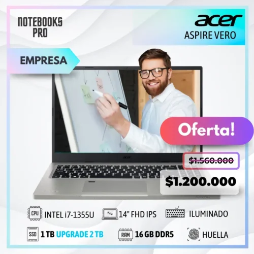 ACER ASPIRE VERO - i7-1355U - SSD 1TB - 16 GB RAM DDR5 - 14" FHD IPS - Intel Iris Xe Graphics