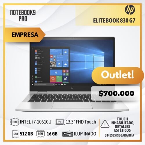 (OUTLET) HP ELITEBOOK 830 G7 - i7-10610U - SSD 512 GB - 16 GB RAM - 13.3" FHD Touch