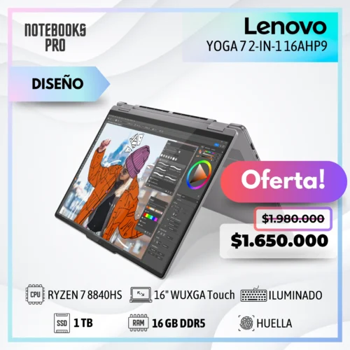 LENOVO YOGA 7 2-IN-1 16AHP9 - RYZEN 7 8840HS - SSD 1 TB - 16 GB RAM DDR5 - 16" WUXGA Touch