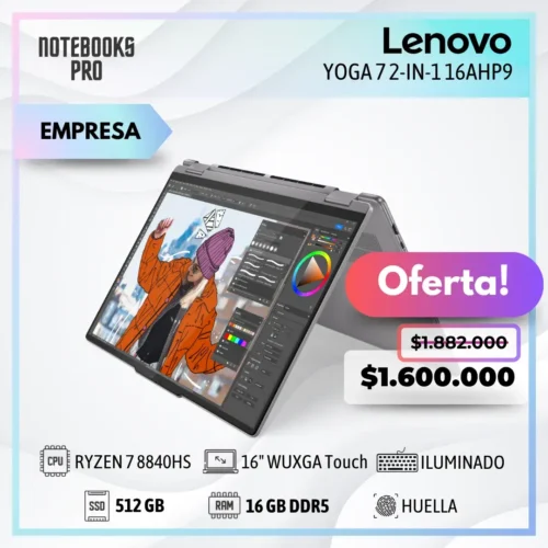 LENOVO YOGA 7 2-IN-1 16AHP9 - RYZEN 7 8840HS - SSD 512 GB - 16 GB RAM DDR5 - 16" WUXGA Touch