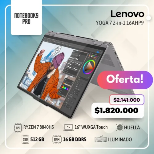 LENOVO YOGA 7 2-IN-1 16AHP9 - RYZEN 7 8840HS - SSD 512 GB - 16 GB RAM DDR5 - 16" WUXGA Touch