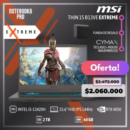 MSI THIN 15 B13VE EXTREME - i5-13420H - SSD 2 TB - 64 GB RAM - RTX 4050 - 15.6" FHD IPS 144Hz