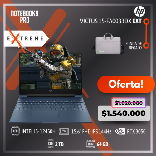 HP VICTUS 15-FA0033DX EXTREME - i5-12450H - SSD 2 TB - 64 GB RAM - 15.6" FHD IPS 144Hz - RTX 3050 + Funda de regalo