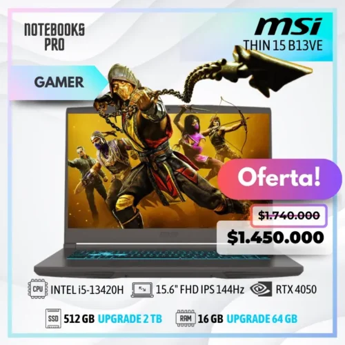 MSI THIN 15 B13VE - i5-13420H - SSD 512 GB - 16 GB RAM - RTX 4050 - 15.6" FHD IPS 144Hz