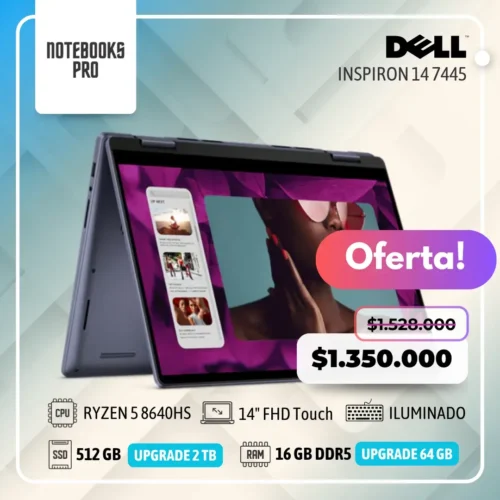 DELL INSPIRON 14 7445 2-IN-1 - RYZEN 5 8640HS - SSD 512 GB - 16 GB RAM DDR5 - 14" FHD+ Touch