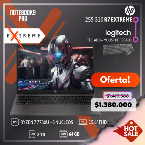 HP 255 G10 R7 EXTREME - RYZEN 7 7730U - SSD 2 TB - 64 GB RAM - 15.6" FHD + COMBO HOTSALE