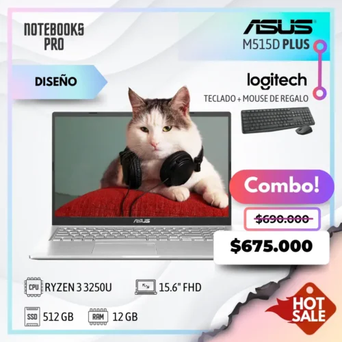 ASUS M515D PLUS - RYZEN 3 3250U - SSD 512 GB - 12 GB RAM - 15.6" FHD + COMBO HOTSALE