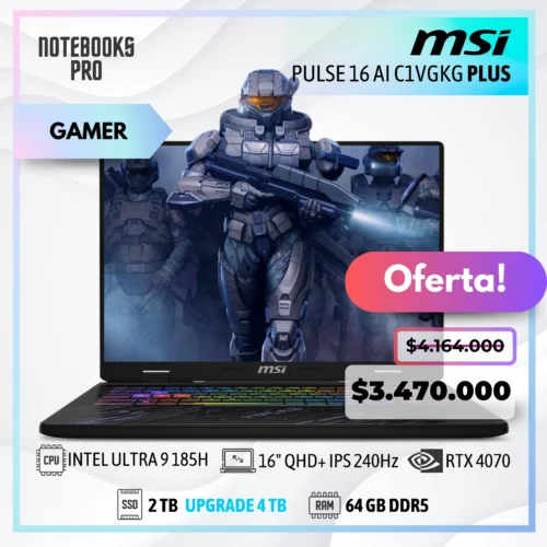 MSI PULSE 16 AI C1VGKG PLUS - Intel Core ULTRA 9 185H - SSD 2 TB - 64 GB RAM DDR5 - 16" QHD+ IPS 240Hz - RTX 4070