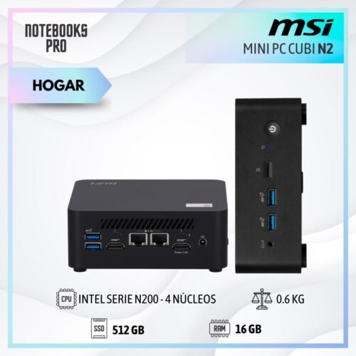 MINI PC MSI CUBI N2 - INTEL SERIE N200 - SSD 512 GB - 16 GB RAM - 4 Núcleos