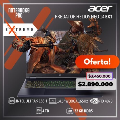 ACER PREDATOR HELIOS NEO 14 Extreme - Intel Core Ultra 9 185H - SSD 4 TB - 32 GB DDR5 - 14.5" WQXGA IPS 165Hz - RTX 4070