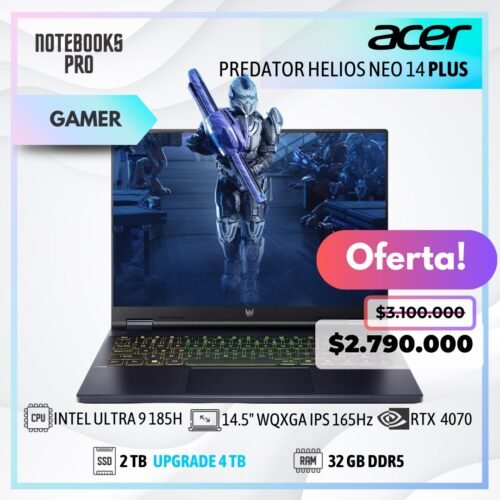ACER PREDATOR HELIOS NEO 14 Plus - Intel Core Ultra 9 185H - SSD 2 TB - 32 GB DDR5 - 14.5" WQXGA IPS 165Hz - RTX 4070