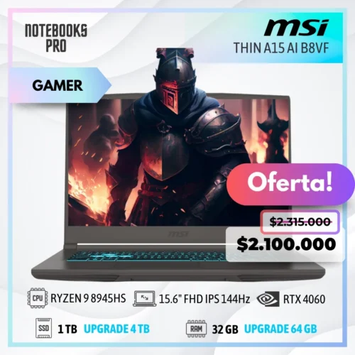 MSI THIN A15 AI B8VF - RYZEN 9 8945HS - SSD 1 TB - 32 GB RAM DDR5 - RTX 4060 - 15.6" FHD IPS 144Hz
