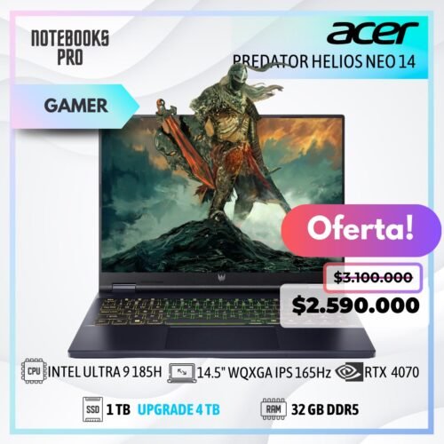 ACER PREDATOR HELIOS NEO 14 - Intel Core Ultra 9 185H - SSD 1 TB - 32 GB DDR5 - 14.5" WQXGA IPS 165Hz - RTX 4070