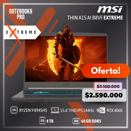 MSI THIN A15 AI B8VF EXTREME - RYZEN 9 8945HS - SSD 4 TB - 64 GB RAM DDR5 - RTX 4060 - 15.6" FHD IPS 144Hz