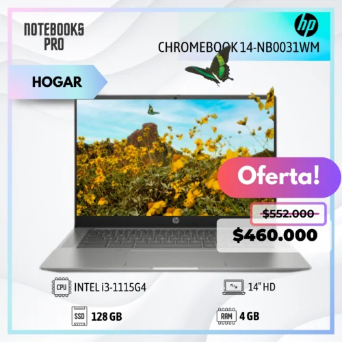 HP CHROMEBOOK 14-NB0031WM - i3-1115G4 - SSD 128 GB - 4 GB RAM - 14" HD - 2 Núcleos