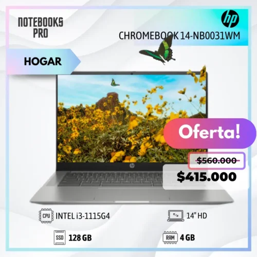 HP CHROMEBOOK 14-NB0031WM - i3-1115G4 - SSD 128 GB - 4 GB RAM - 14" HD - 2 Núcleos