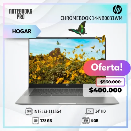 HP CHROMEBOOK 14-NB0031WM - i3-1115G4 - SSD 128 GB - 4 GB RAM - 14" HD - 2 Núcleos
