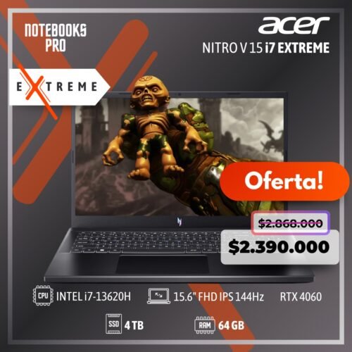 ACER NITRO V 15 i7 EXTREME - i7-13620H - SSD 4 TB - 64 GB RAM DDR5 - 15.6" FHD IPS 144hz - RTX 4060