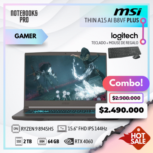 MSI THIN A15 AI B8VF PLUS - RYZEN 9 8945HS - SSD 2 TB - 64 GB RAM DDR5 - RTX 4060 - 15.6" FHD IPS 144Hz + COMBO HOTSALE