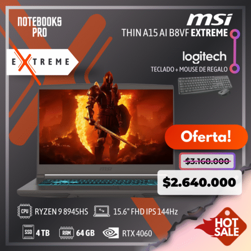 MSI THIN A15 AI B8VF EXTREME - RYZEN 9 8945HS - SSD 4 TB - 64 GB RAM DDR5 - RTX 4060 - 15.6" FHD IPS 144Hz + COMBO HOTSALE