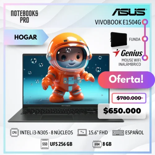 ASUS VIVOBOOK E1504G - i3-N305 - UFS 256 GB - 8 GB RAM - 15.6" FHD - 8 Núcleos - Teclado Español