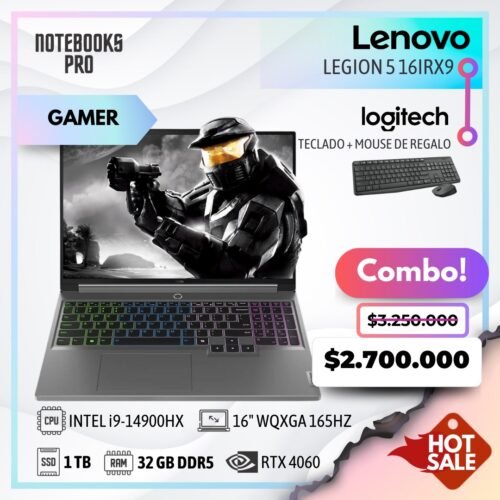 LENOVO LEGION 5 16IRX9 - i9-14900HX - SSD 1TB - 32 GB RAM DDR5 - 16" WQXGA IPS 165hz - RTX 4060 + COMBO HOTSALE