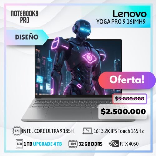 LENOVO YOGA PRO 9 16IMH9 - INTEL CORE ULTRA 9 185H - SSD 1 TB - 32 GB RAM DDR5 - RTX 4050 - 16” 3.2K IPS Touch 165Hz
