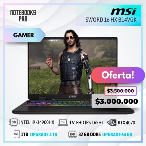MSI SWORD 16 HX B14VGK - i9-14900HX - SSD 1 TB - 32 GB RAM DDR5 - RTX 4070 - 16" FHD+ IPS 165Hz
