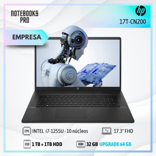 HP 17T-CN200 - i7-1255U - SSD 1TB + HDD 1TB - 32 GB RAM - 17.3" FHD - 10 núcleos