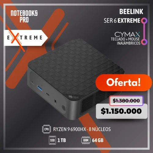 MINI PC BEELINK SER 6 EXTREME - RYZEN 9 6900HX - SSD 1TB - 64 GB RAM DDR5 - 8 núcleos