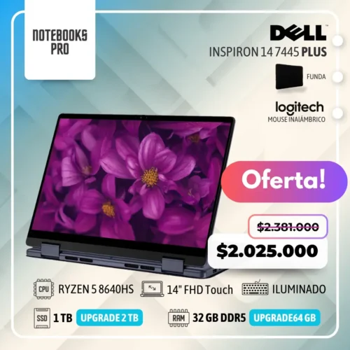 DELL INSPIRON 14 7445 2-IN-1 PLUS - RYZEN 5 8640HS - SSD 1 TB - 32 GB RAM DDR5 - 14" FHD+ Touch