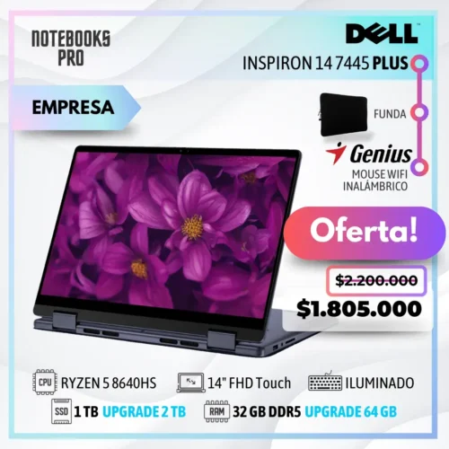 DELL INSPIRON 14 7445 2-IN-1 PLUS - RYZEN 5 8640HS - SSD 1 TB - 32 GB RAM DDR5 - 14" FHD+ Touch